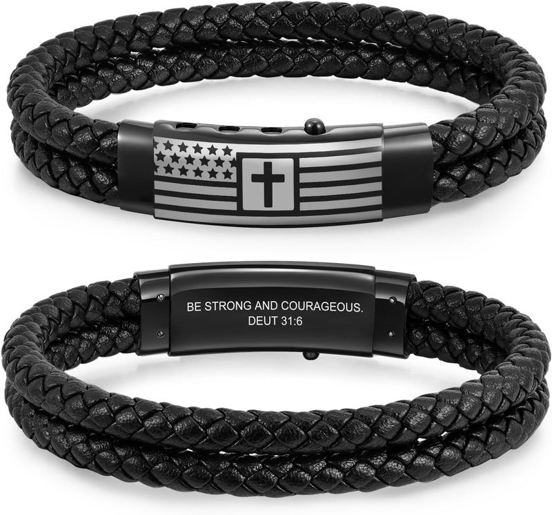 VNOX Men's Inspirational Mantra Engarved Handmade Braided Leather Adjustable Cuff Bangle Bracelet Encouragement Motivational Gift for Men - Image 1